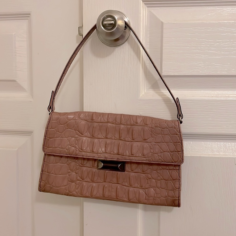 Miu Miu Blush Leather Crocodile Embossed Handbag